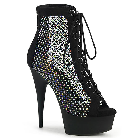 *6" Heel, 1 3/4" PF Lace-Up Peep Toe Ankle Boot, Back Zip (Pleaser DEL600-33RM/BFS-RS/M)