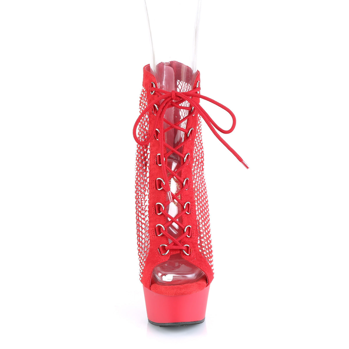 *6" Heel, 1 3/4" PF Lace-Up Peep Toe Ankle Boot, Back Zip (Pleaser DEL600-33RM/BFS-RS/M)