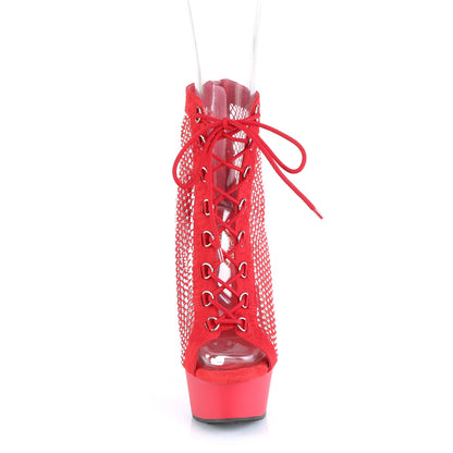 *6" Heel, 1 3/4" PF Lace-Up Peep Toe Ankle Boot, Back Zip (Pleaser DEL600-33RM/BFS-RS/M)