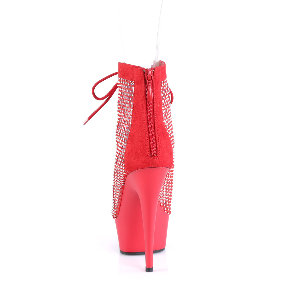 *6" Heel, 1 3/4" PF Lace-Up Peep Toe Ankle Boot, Back Zip (Pleaser DEL600-33RM/BFS-RS/M)