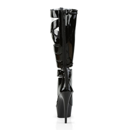 6" Heel, 1 3/4" PF Knee High Gladiator Boot, Back Zip (Pleaser DEL600-49/B/M)