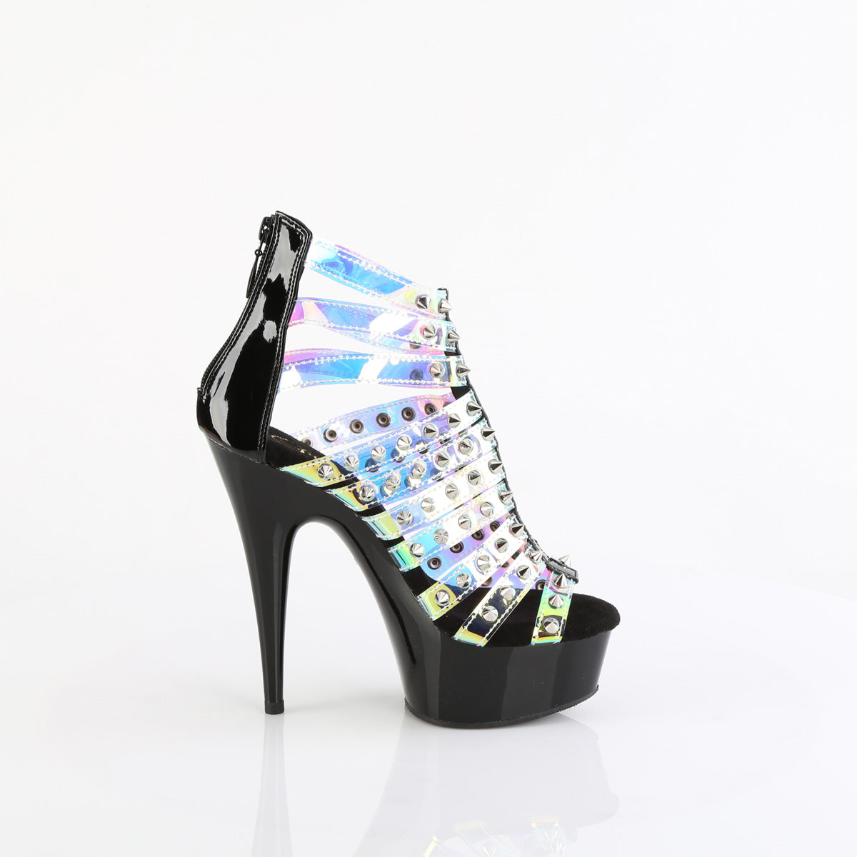 *6" Heel, 1 3/4" PF Strappy Close Back Sandal, Back Zip (Pleaser DEL600-9/HGTPU-B/B)