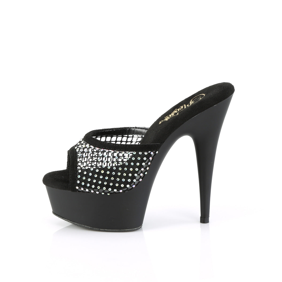 6" Heel, 1 3/4" PF Rhinestone Mesh Slide (Pleaser DEL601-6RM/BFS-RS/M)