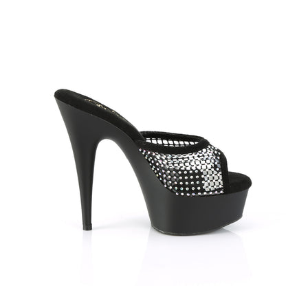 6" Heel, 1 3/4" PF Rhinestone Mesh Slide (Pleaser DEL601-6RM/BFS-RS/M)