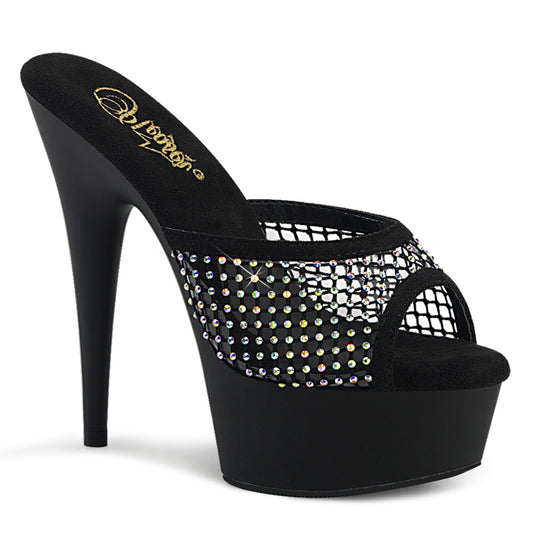 6" Heel, 1 3/4" PF Rhinestone Mesh Slide (Pleaser DEL601-6RM/BFS-RS/M)