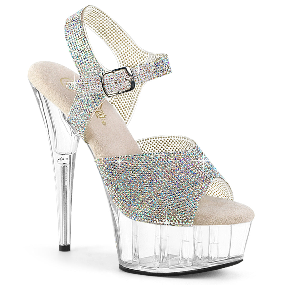 6" Heel, 1 3/4" PF RS Embellished Ankle Strap Sandal (Pleaser DEL608N-RS/SRS-TPU/C)