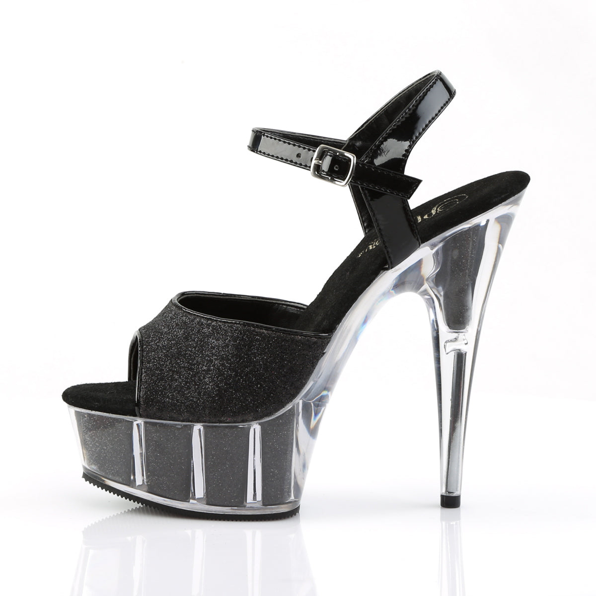 *6" Heel, 1 3/4" Glitter-filled PF Ankle Strap Sandal (Pleaser DEL609-5G/B/M)