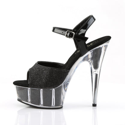 *6" Heel, 1 3/4" Glitter-filled PF Ankle Strap Sandal (Pleaser DEL609-5G/B/M)