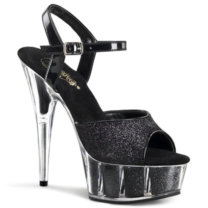 *6" Heel, 1 3/4" Glitter-filled PF Ankle Strap Sandal (Pleaser DEL609-5G/B/M)