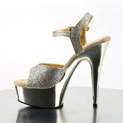 6" Heel, 1 3/4" Gold Chrome PF Ankle Strap Sandal (Pleaser DEL609G/G/M)