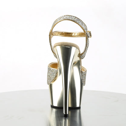 6" Heel, 1 3/4" Gold Chrome PF Ankle Strap Sandal (Pleaser DEL609G/G/M)