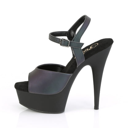 *6" Heel, 1 3/4" PF Ankle Strap Sandal w/Reflective Effect (Pleaser DEL609REFL/GNREFL/B)