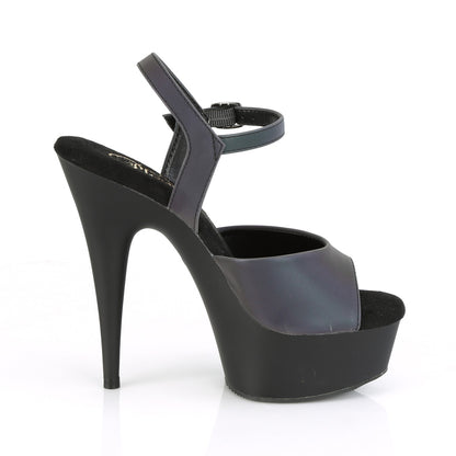 *6" Heel, 1 3/4" PF Ankle Strap Sandal w/Reflective Effect (Pleaser DEL609REFL/GNREFL/B)
