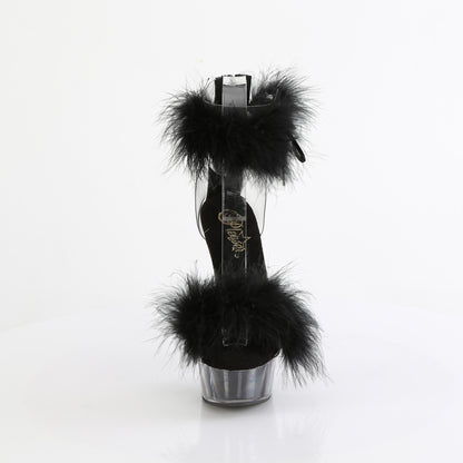 6" Heel, 1 3/4" PF Marabou Fur Ankle Cuff Sandal, Back Zip (Pleaser DEL624F/C-BFUR/M)