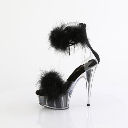 6" Heel, 1 3/4" PF Marabou Fur Ankle Cuff Sandal, Back Zip (Pleaser DEL624F/C-BFUR/M)