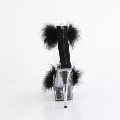 6" Heel, 1 3/4" PF Marabou Fur Ankle Cuff Sandal, Back Zip (Pleaser DEL624F/C-BFUR/M)
