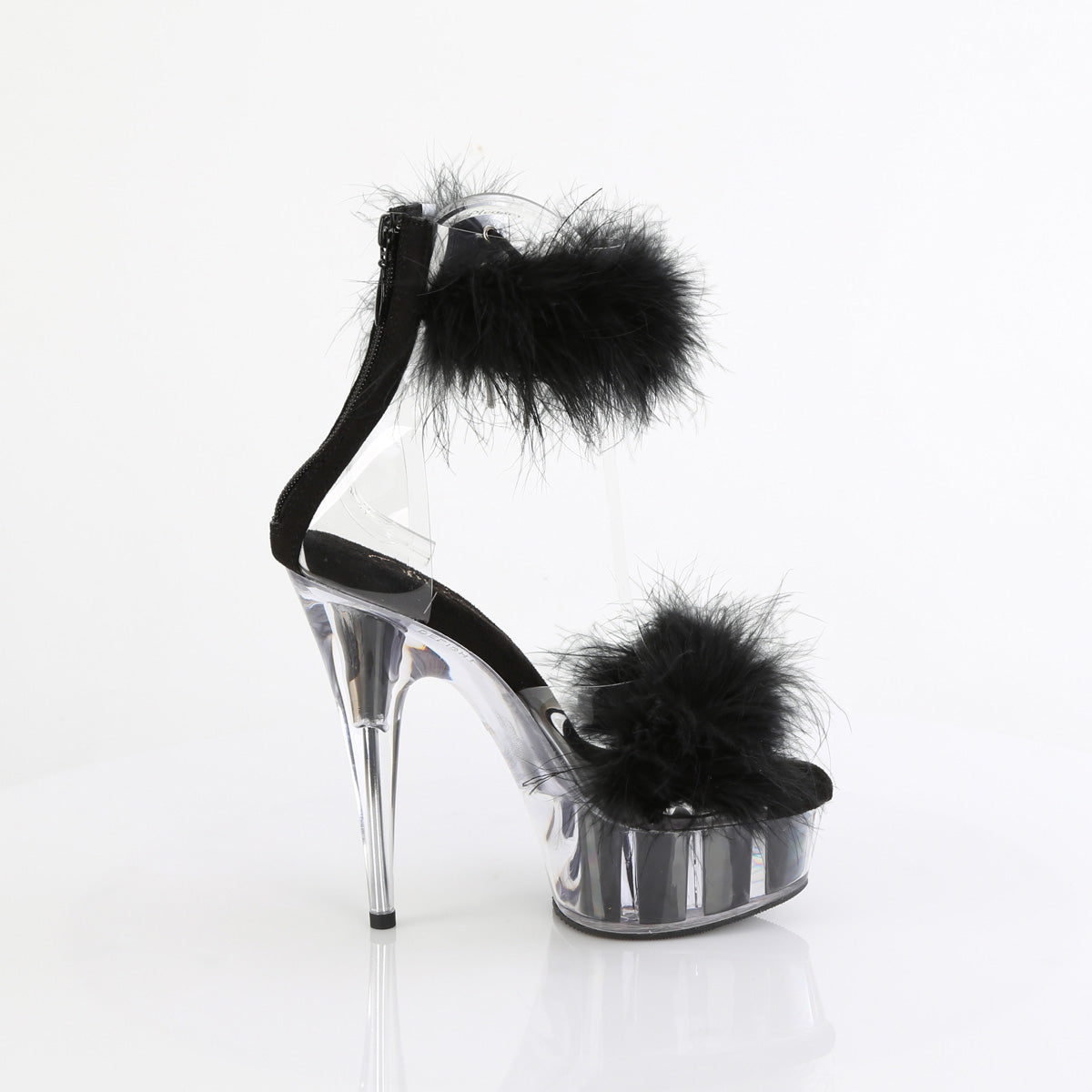 6" Heel, 1 3/4" PF Marabou Fur Ankle Cuff Sandal, Back Zip (Pleaser DEL624F/C-BFUR/M)