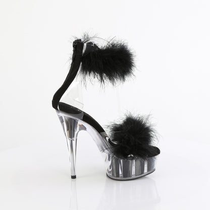 6" Heel, 1 3/4" PF Marabou Fur Ankle Cuff Sandal, Back Zip (Pleaser DEL624F/C-BFUR/M)