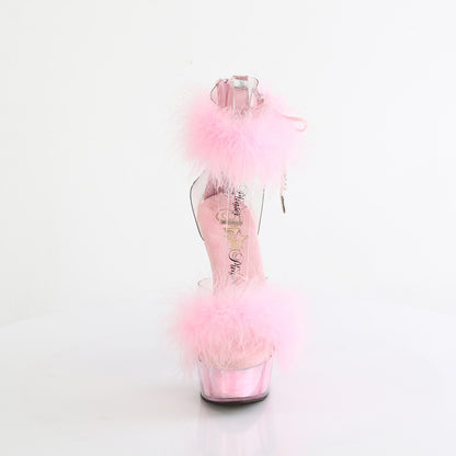 6" Heel, 1 3/4" PF Marabou Fur Ankle Cuff Sandal, Back Zip (Pleaser DEL624F/C-BFUR/M)