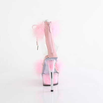 6" Heel, 1 3/4" PF Marabou Fur Ankle Cuff Sandal, Back Zip (Pleaser DEL624F/C-BFUR/M)