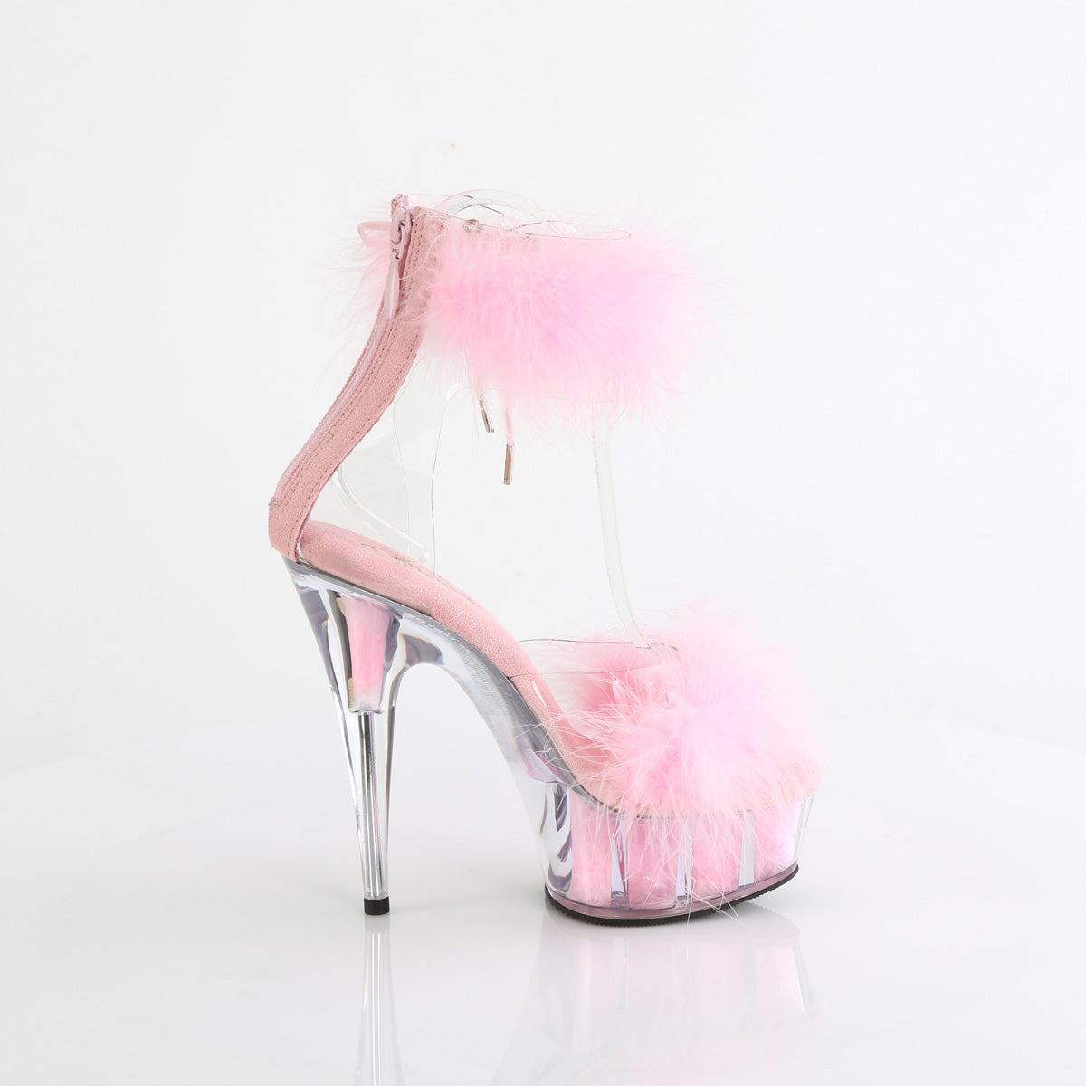 6" Heel, 1 3/4" PF Marabou Fur Ankle Cuff Sandal, Back Zip (Pleaser DEL624F/C-BFUR/M)