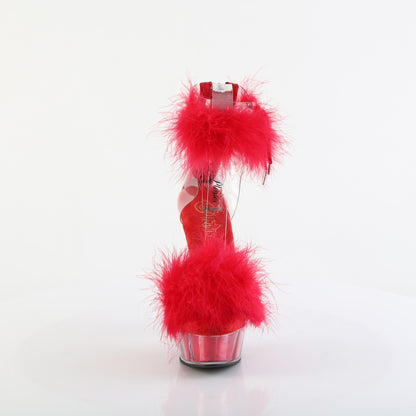 6" Heel, 1 3/4" PF Marabou Fur Ankle Cuff Sandal, Back Zip (Pleaser DEL624F/C-BFUR/M)