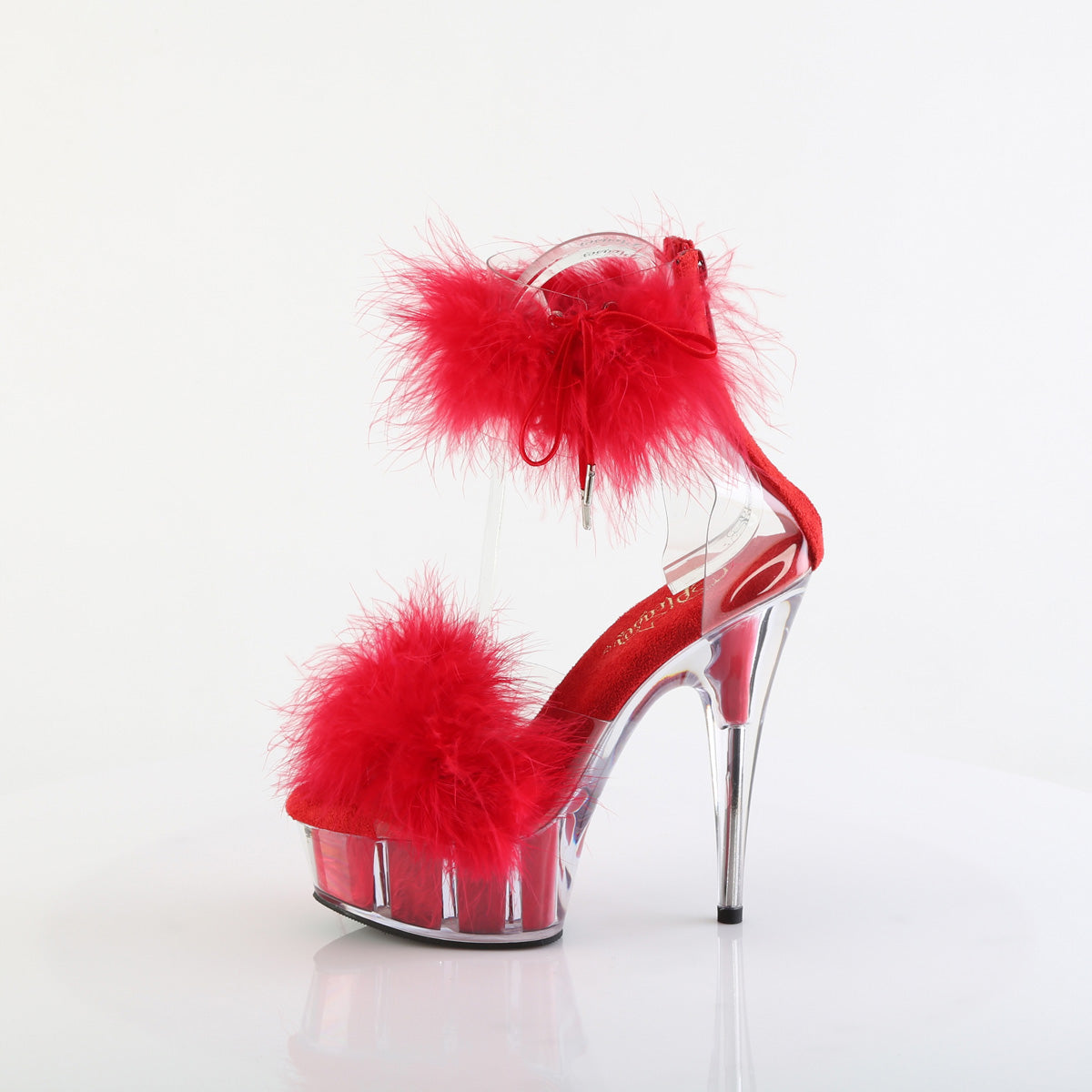 6" Heel, 1 3/4" PF Marabou Fur Ankle Cuff Sandal, Back Zip (Pleaser DEL624F/C-BFUR/M)