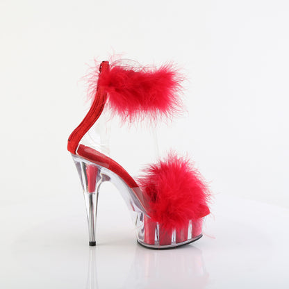 6" Heel, 1 3/4" PF Marabou Fur Ankle Cuff Sandal, Back Zip (Pleaser DEL624F/C-BFUR/M)