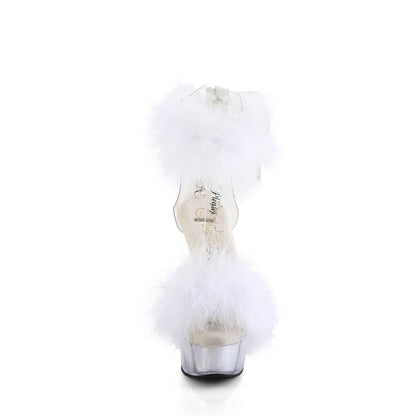 6" Heel, 1 3/4" PF Marabou Fur Ankle Cuff Sandal, Back Zip (Pleaser DEL624F/C-BFUR/M)