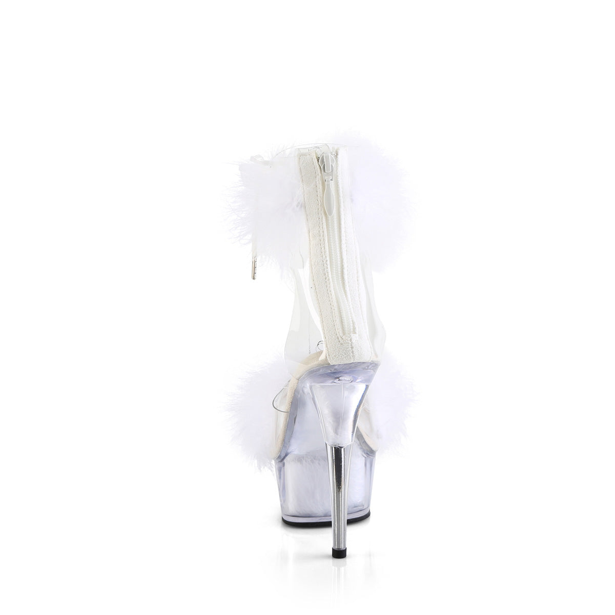 6" Heel, 1 3/4" PF Marabou Fur Ankle Cuff Sandal, Back Zip (Pleaser DEL624F/C-BFUR/M)