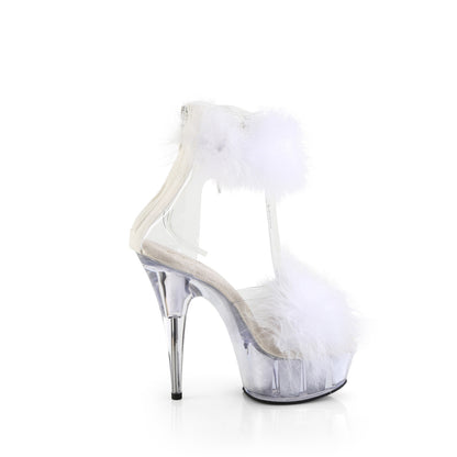 6" Heel, 1 3/4" PF Marabou Fur Ankle Cuff Sandal, Back Zip (Pleaser DEL624F/C-BFUR/M)