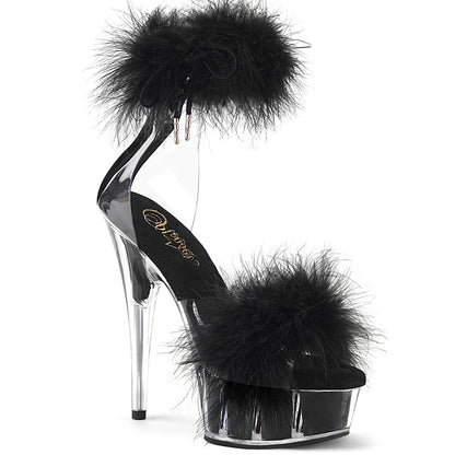6" Heel, 1 3/4" PF Marabou Fur Ankle Cuff Sandal, Back Zip (Pleaser DEL624F/C-BFUR/M)