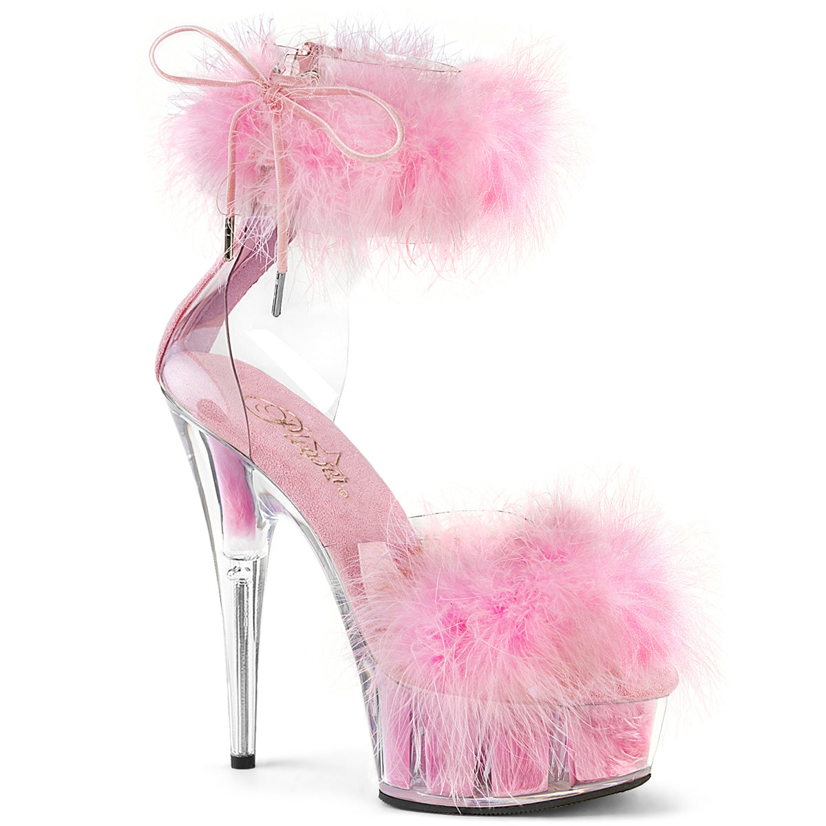 6" Heel, 1 3/4" PF Marabou Fur Ankle Cuff Sandal, Back Zip (Pleaser DEL624F/C-BFUR/M)