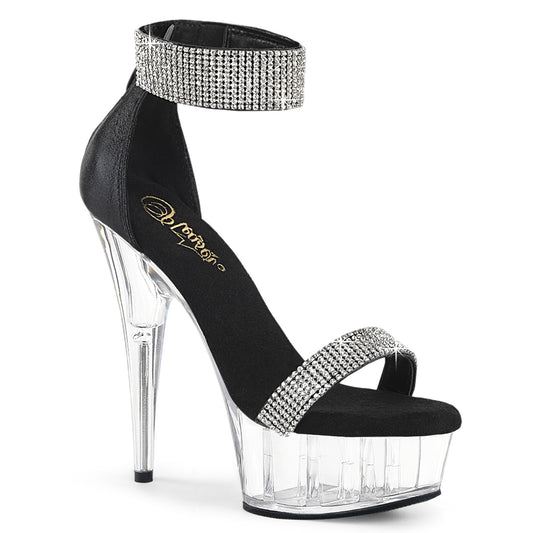 6" Heel, 1 3/4" PF Rhinestoned Close Back Sandal, Back Zip (Pleaser DEL641/BFA/C)