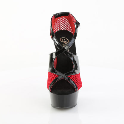 *6" Heel, 1 3/4" PF Two Tone Peep Toe Criss-Cross Sandal (Pleaser DEL652-1/B-R/B)