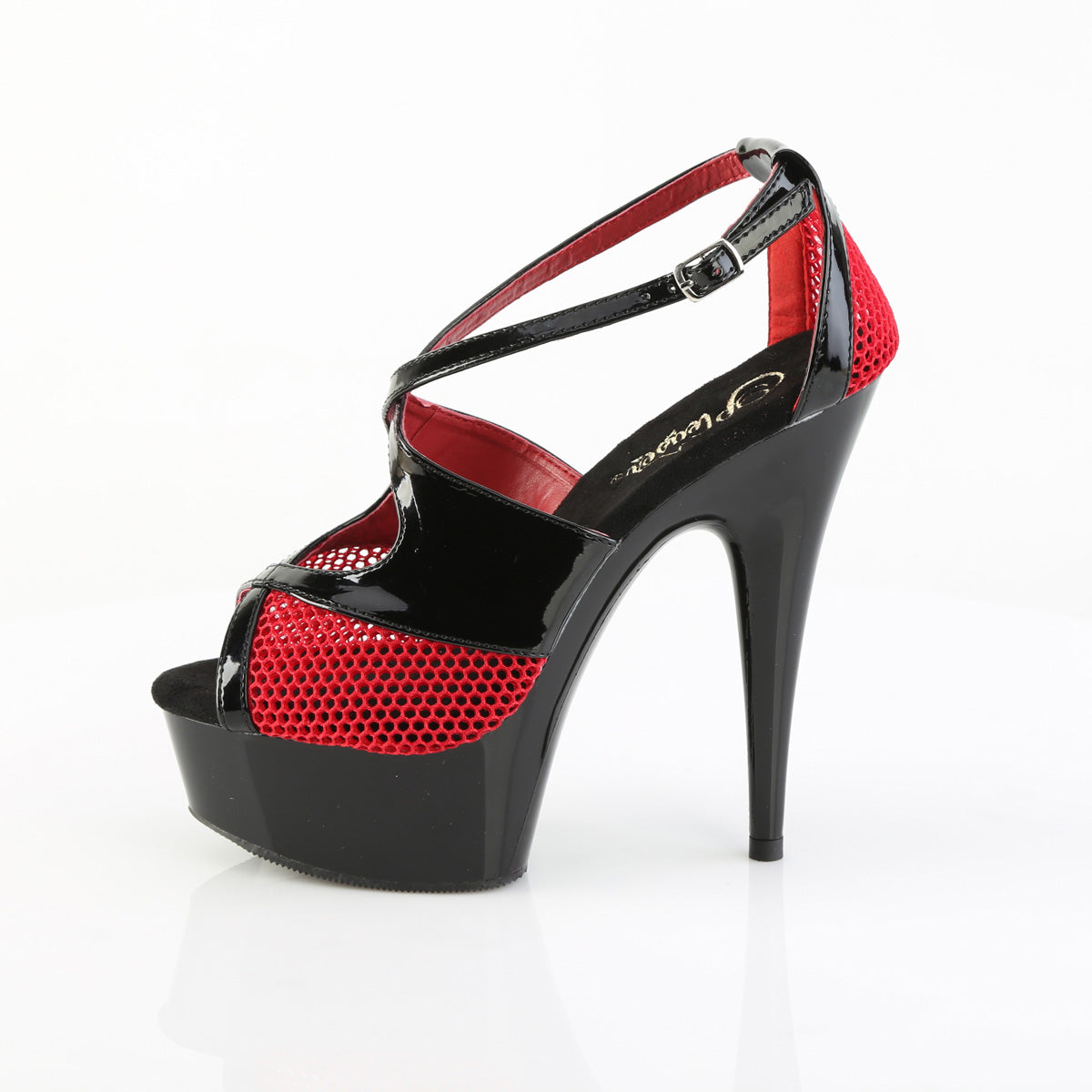 *6" Heel, 1 3/4" PF Two Tone Peep Toe Criss-Cross Sandal (Pleaser DEL652-1/B-R/B)