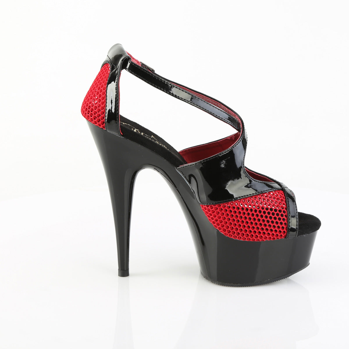 *6" Heel, 1 3/4" PF Two Tone Peep Toe Criss-Cross Sandal (Pleaser DEL652-1/B-R/B)