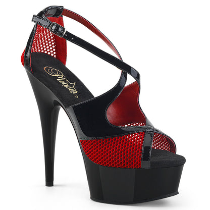 *6" Heel, 1 3/4" PF Two Tone Peep Toe Criss-Cross Sandal (Pleaser DEL652-1/B-R/B)