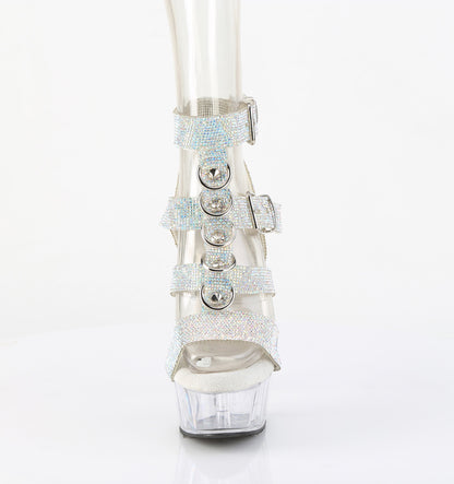 6" Heel, 1 3/4" PF Rhinestoned Dual Buckle T-Strap Sandal (Pleaser DEL656RS/SRS-TPU/C)