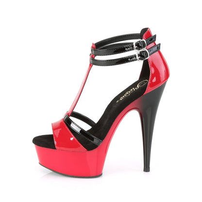 6" Heel, 1 3/4" PF Two Tone T-Strap Ankle Strap Sandal (Pleaser DEL663/R-B/M)