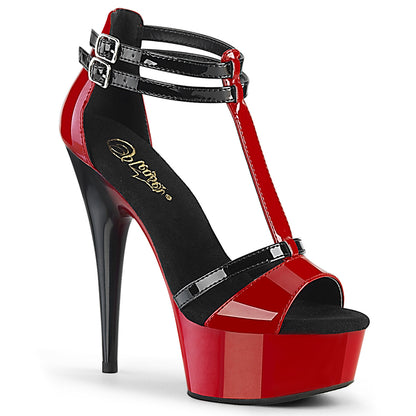 6" Heel, 1 3/4" PF Two Tone T-Strap Ankle Strap Sandal (Pleaser DEL663/R-B/M)