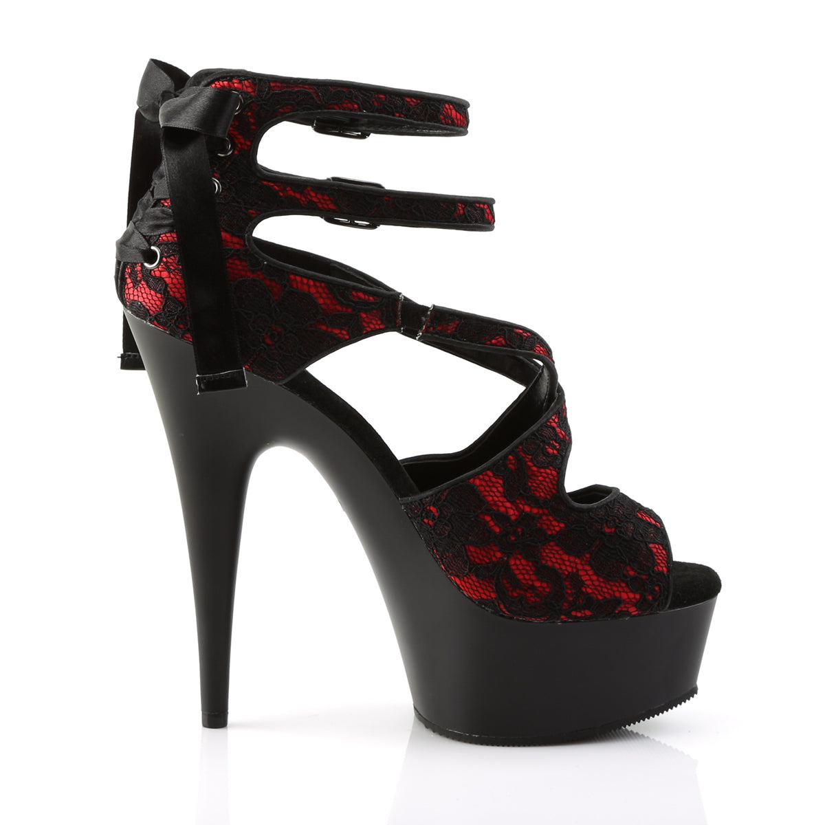 6" Heel, 1 3/4" PF Criss Cross Double Ankle Strap Sandal (Pleaser DEL678LC/RSA/B)
