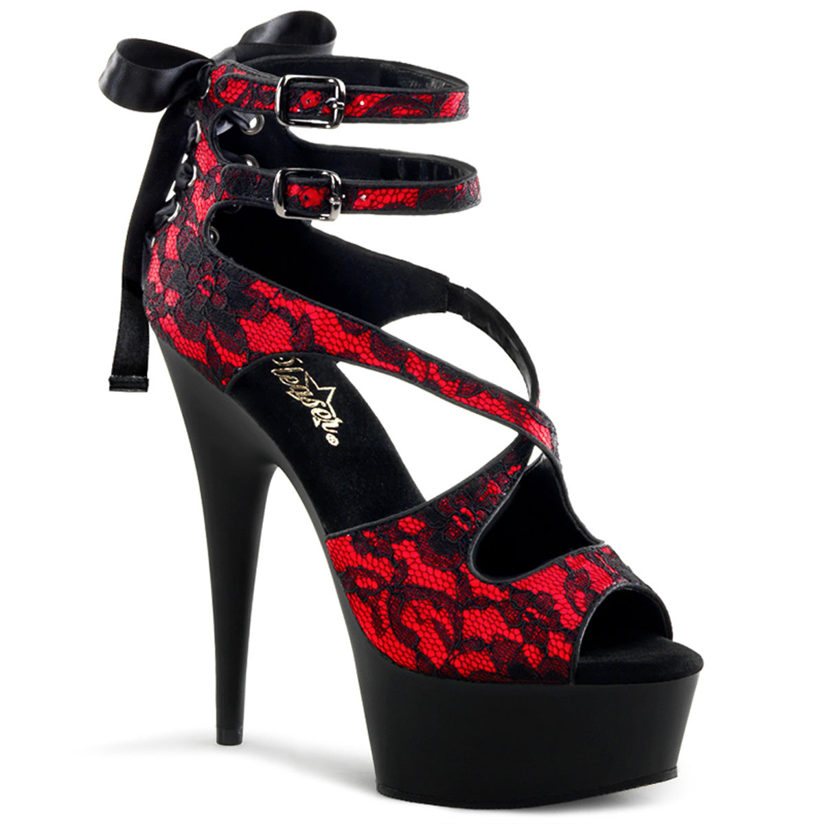 6" Heel, 1 3/4" PF Criss Cross Double Ankle Strap Sandal (Pleaser DEL678LC/RSA/B)