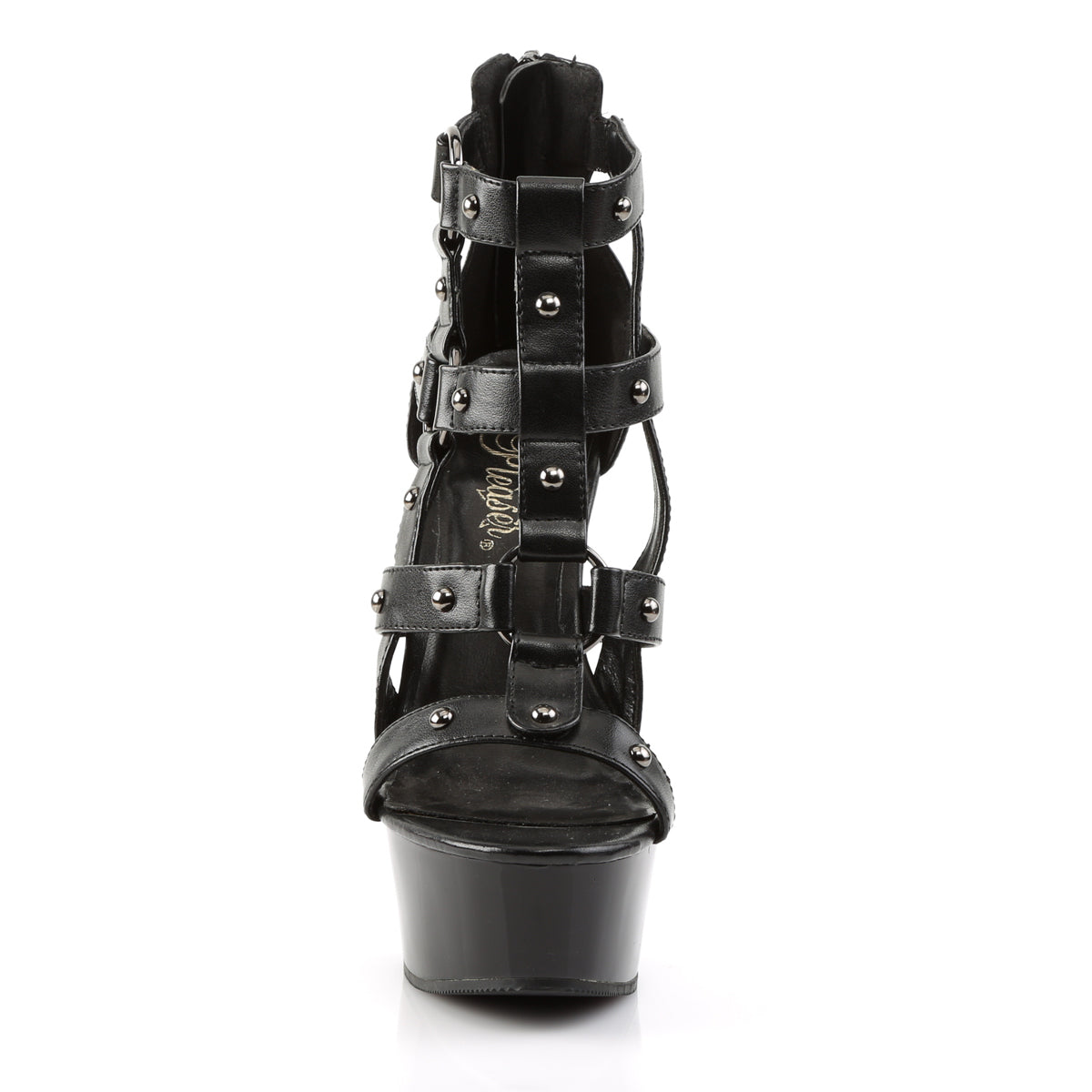 *6" Heel, 1 3/4" PF Cage Sandal w/ Metal Studs Detail (Pleaser DEL682/BPU/M)