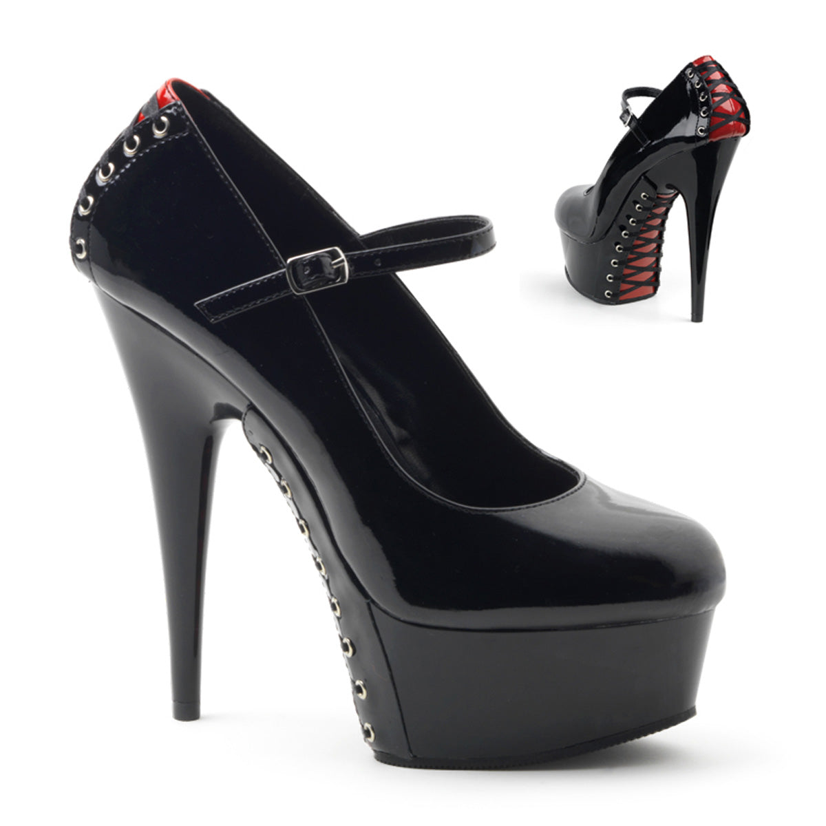 6" Heel, 1 3/4" PF Maryjane Pump (Pleaser DEL687FH/BR/B)