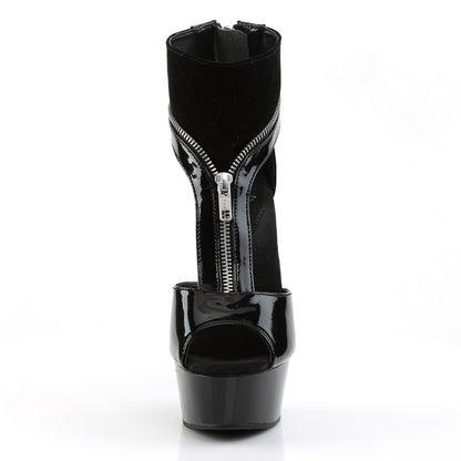 *6" Heel, 1 3/4" PF Peep Toe T-Strap Sandal Bootie, Back Zip (Pleaser DEL690/B-NB/M)