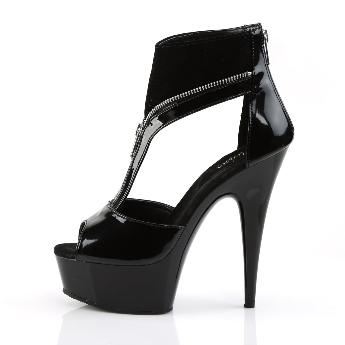 *6" Heel, 1 3/4" PF Peep Toe T-Strap Sandal Bootie, Back Zip (Pleaser DEL690/B-NB/M)