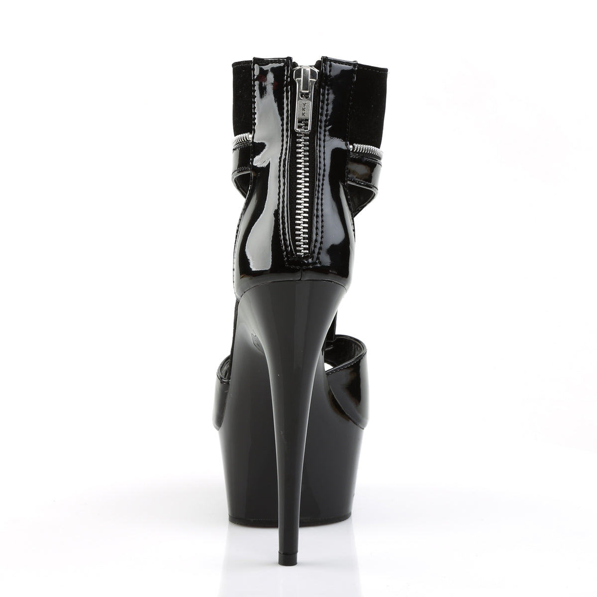*6" Heel, 1 3/4" PF Peep Toe T-Strap Sandal Bootie, Back Zip (Pleaser DEL690/B-NB/M)