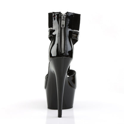 *6" Heel, 1 3/4" PF Peep Toe T-Strap Sandal Bootie, Back Zip (Pleaser DEL690/B-NB/M)