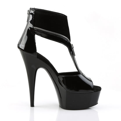 *6" Heel, 1 3/4" PF Peep Toe T-Strap Sandal Bootie, Back Zip (Pleaser DEL690/B-NB/M)